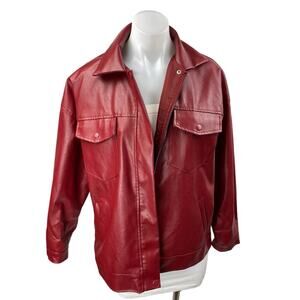 Princess Polly Callie Red Faux Leather Vegan Biker Moto Zip Up Jacket Size 2